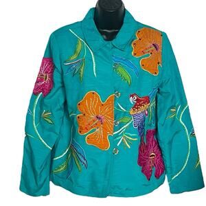 VINTAGE 1990s Y2K DRAPERS & DAMONS JACKET COLORFUL TROPICAL BIRD FLOWERS S EUC